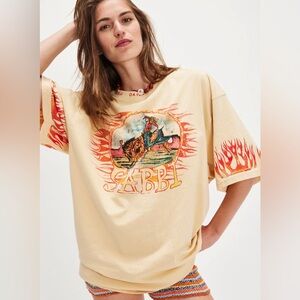 Sabbi x Free People Flaming Cowboy Oversized Tee Dress Cream XL NWT
